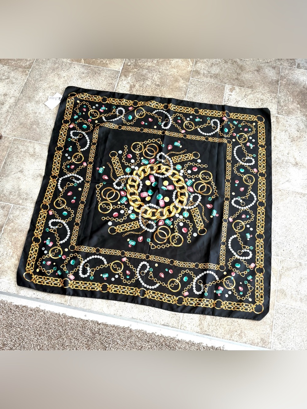 H&M brand new with tag. Luxury Black Chain & Jewel Print Decorative Scarf